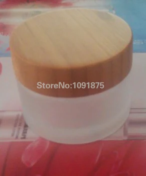 

Free shipping 50ml matte glass jars with bamboo caps for cream, makeup, cosmetics