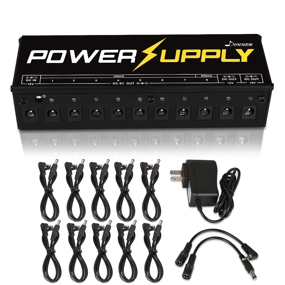 

Donner Guitar Effect Pedal Power Supply Kit 10 Isolated DC Output 9V 12V 18V Pedal Voltage Short Circuit Overcurrent Protected