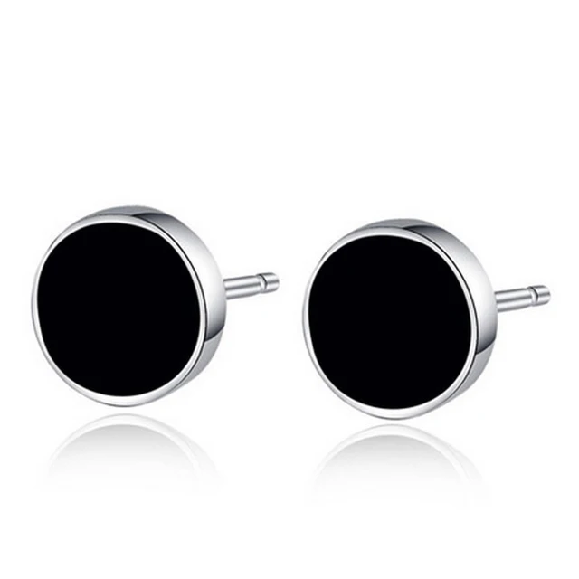 8mm Black Round Men Earring White Gold Color Epoxy Circle Star 8mm Black Round Men Earring White Gold Color Epoxy Circle Star Brincos De Prata Silver Clic