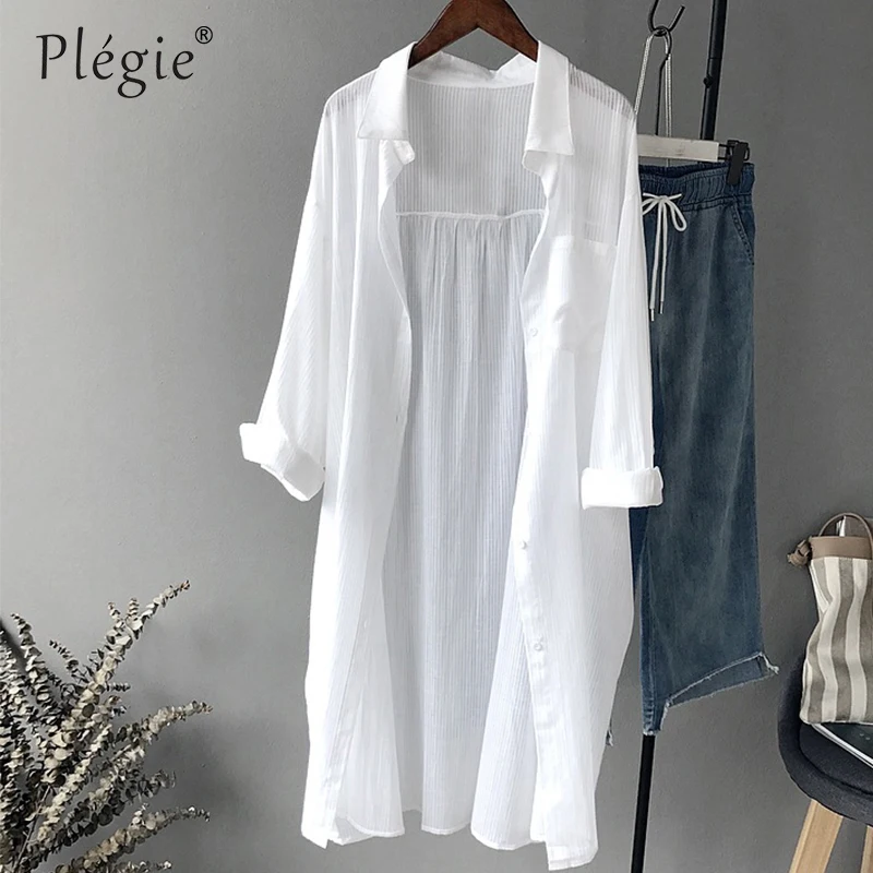 

Plegie Summer Top White Long Cotton Long Sleeve Blouse Casual Big Size Loose Women Tops and Blouses Fashion Spring Shirt Blusas