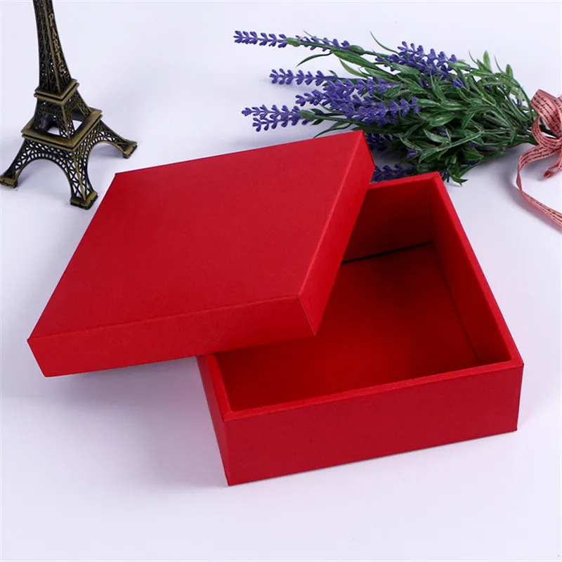 Perfect 300pcs/lot Red/Black kraft paper box packaging square gift packaging gift black cardboard box for wedding 17.6*17.6*5.2cm 6