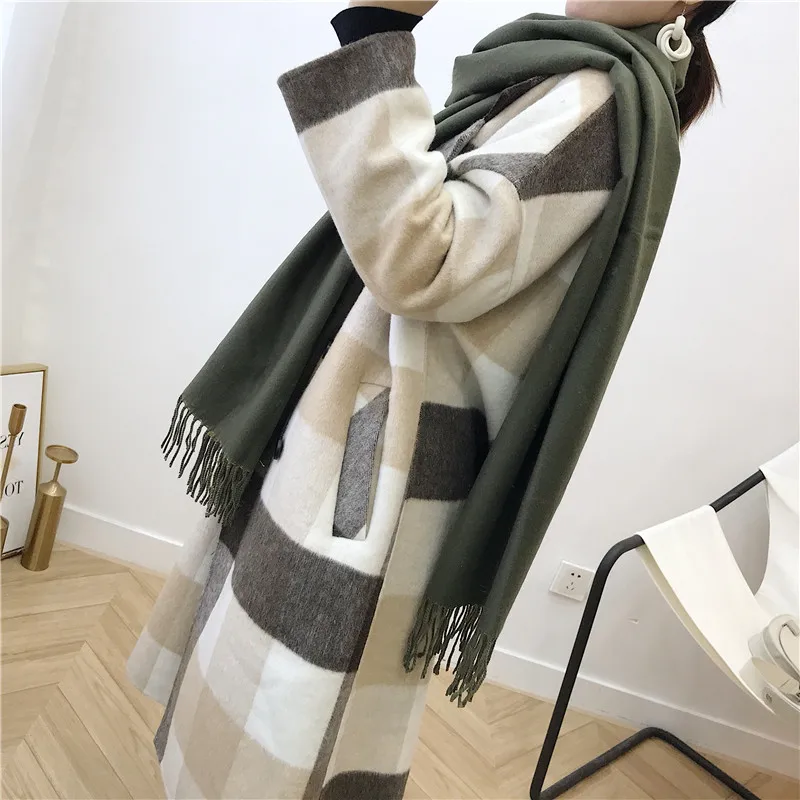 Female new 10 colors tassel scarf monochrome double-sided warm shawl imitation cashmere bib