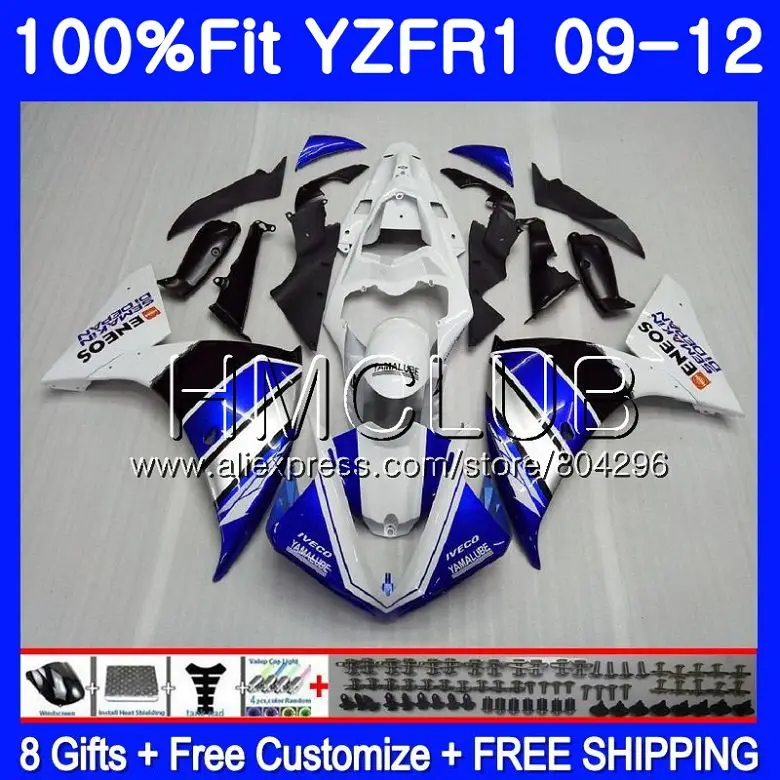 

Injection For YAMAHA YZF R 1 YZF-1000 YZFR1 09 10 11 12 111HM.6 YZF1000 YZF-R1 Blue white YZF R1 2009 2010 2011 2012 Fairings