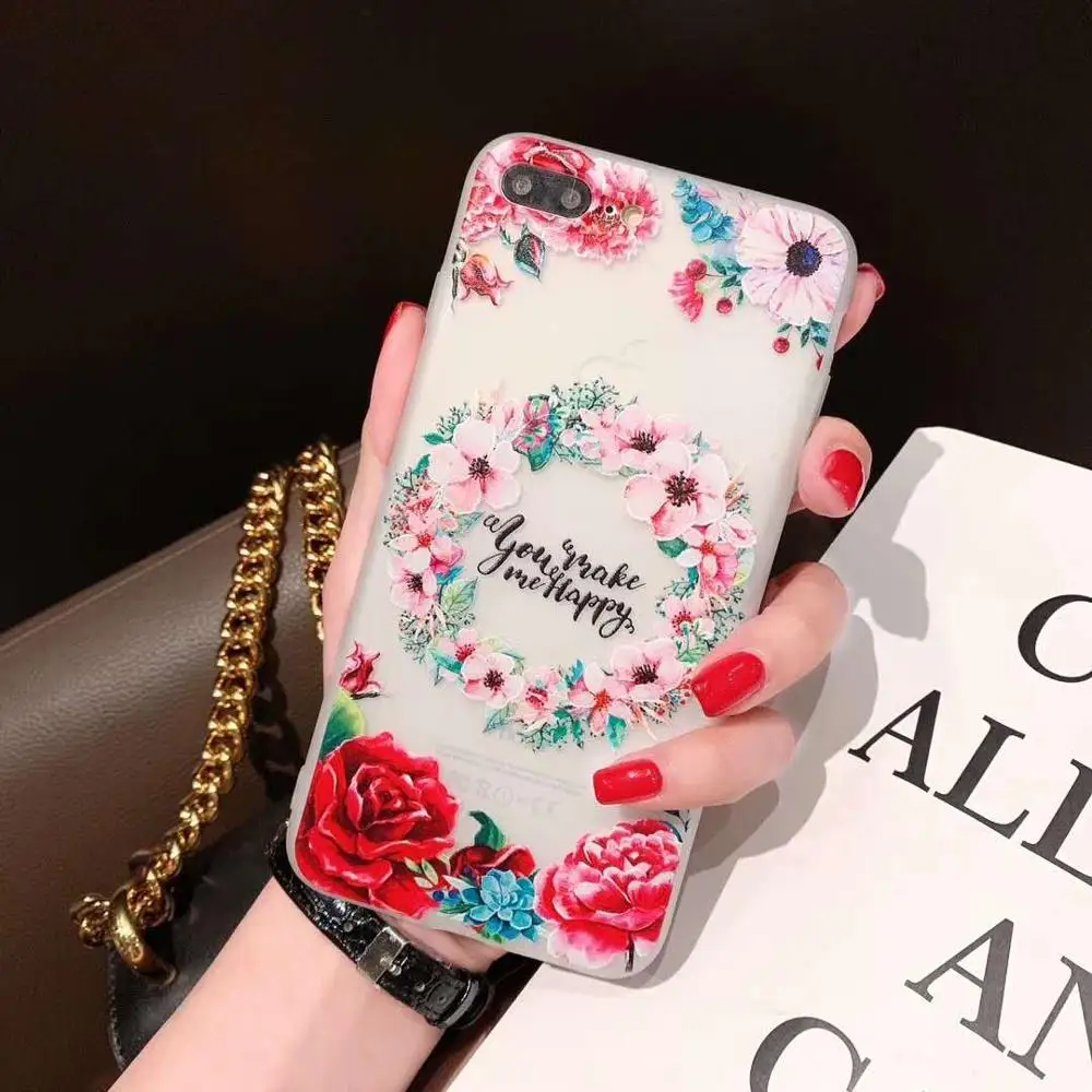 

YUETUO luxury phone etui,coque,cover,case for apple iphone x xr xs max 6 7 8 6s plus s r 10 silicone flower women accessories i
