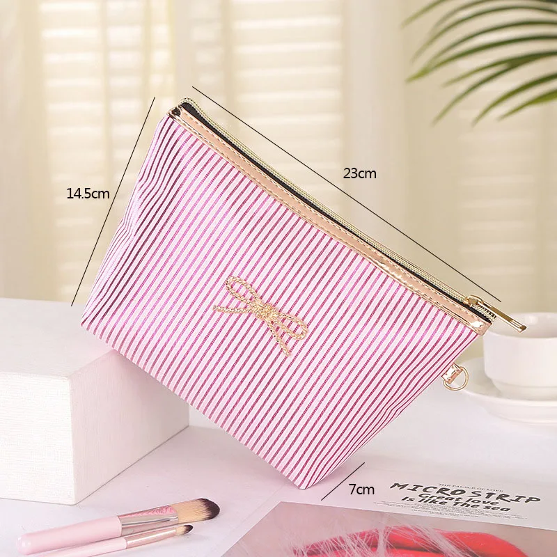 Women's Semi-PU Stripe Cosmetic Bag Portable Handmade Compact Makeup Travel Wash Bag