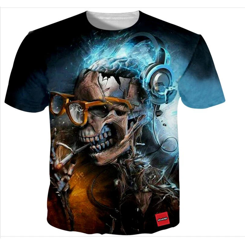 Мужская 3d футболка YFFUSHI с коротким рукавом и принтом Fire Skull Двусторонняя Футболка