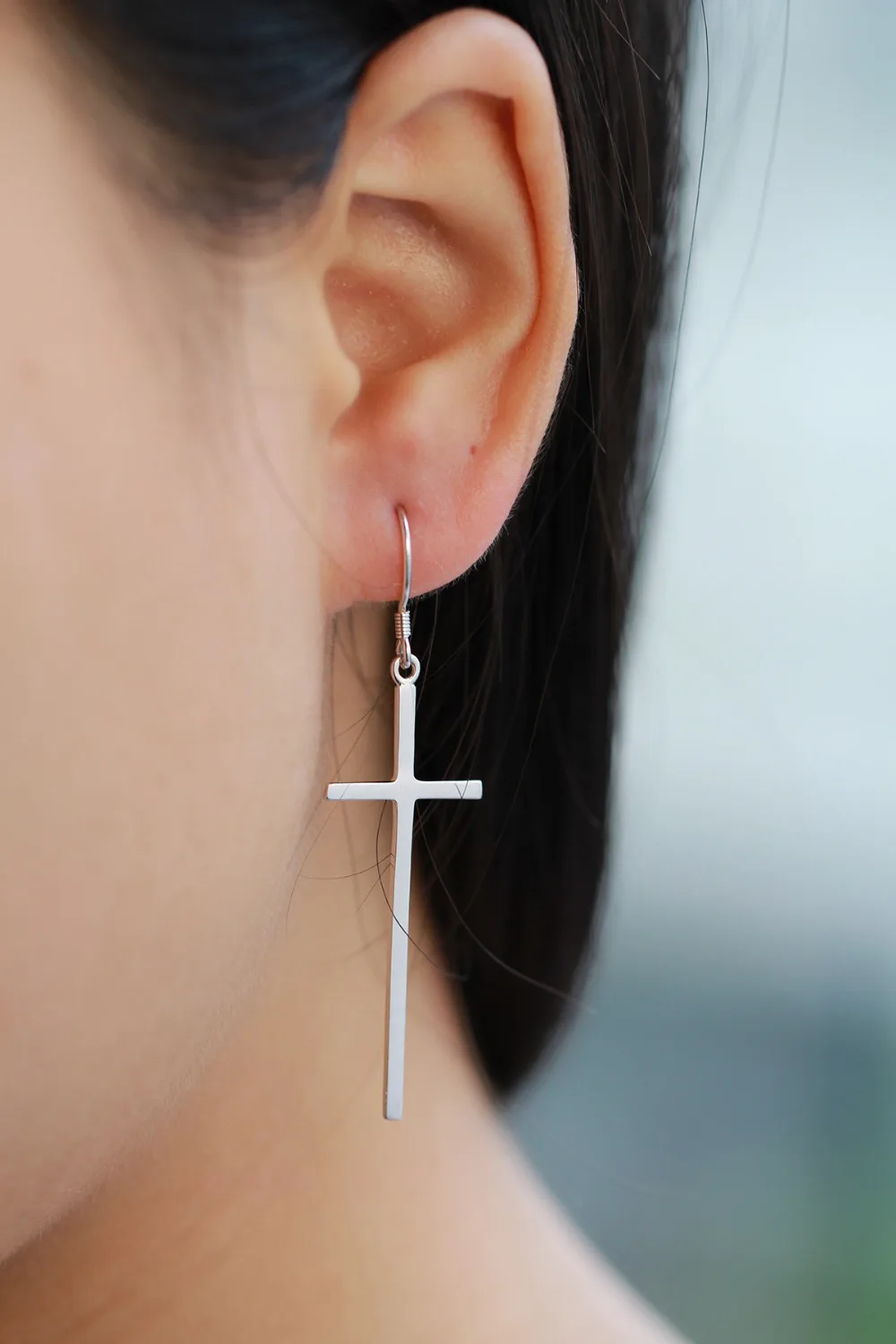 Real 925 Sterling Silver Long Cross Drop Dangle Hook Earrings For Women Girls Jewelry Gift Pendientes Aros Oorbellen Orecchini