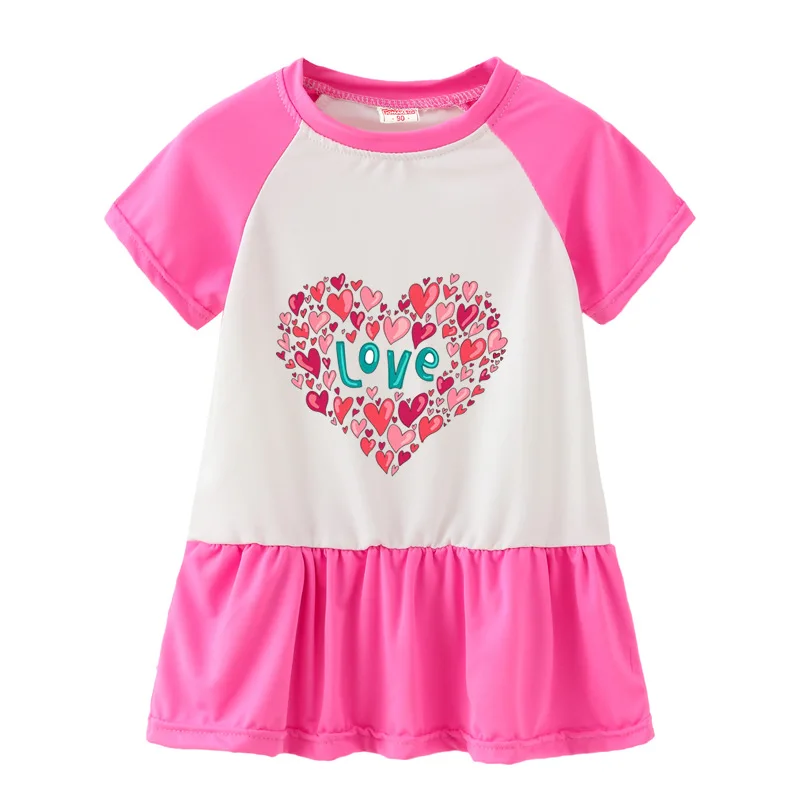 Summer Casual Printed Baby Princess Girls Short-Sleeved Dress Rose Red Patchwork Girls Clothes For 2-7 Years Old Summer Casual Printed Baby Princess Girls Short-Sleeved Dress Rose Red Patchwork Girls Clothes For 2-7 Years Old