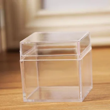 

100pcs/lot 5*5*5cm Clear PS Plastic Candy Box Makeup Jewelry Organizer Cosmetic Display Storage Boxes Gift Free Shipping
