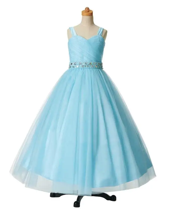 

Lovely Sky Blue Straps Tulle Beads Flower Girls Dresses Girls Brithday Dresses Girls Holiday Dresses Custom Made Color Size