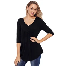 Женские модные футболки на пуговицах спереди, женские повседневные топы с рукавом 3/4, демисезонные футболки DailyT-Shirt, большие размеры AA11904