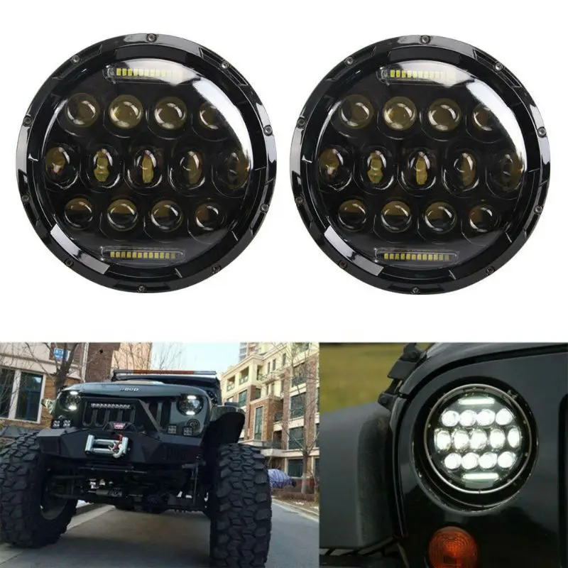  2x For 4X4 Lada Niva 75W 7Inch LED Headlights with DRL for Jeep Wrangler Trucks Offroad Lights for  - 4000130119333
