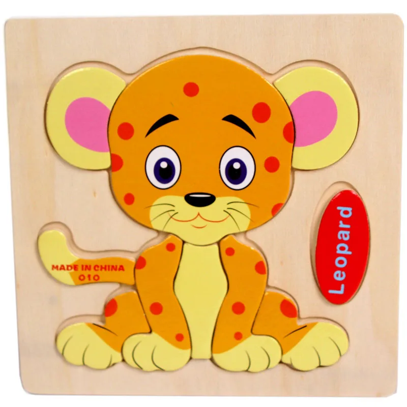 Деревянный Леопард обучающий и Развивающий пазл для детей Детские тренировочные игрушки - Цвет: A