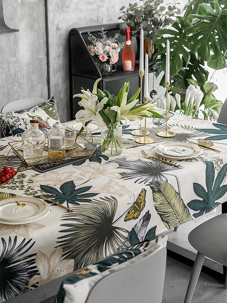 

Modern Cotton Line Table Cloth Rectangle Colorful Geometry Printed Table Linens Dust Proof Thick Tableclothes for Wedding