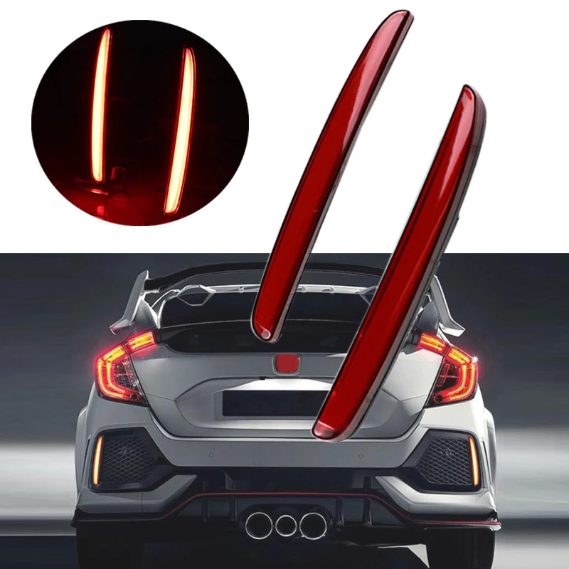 

Pair Multi-function LED Rear Bumper Light Rear Fog Lamp Auto Bulb Brake Light Reflector For Honda Civic Hatchback 2016 2017 2018