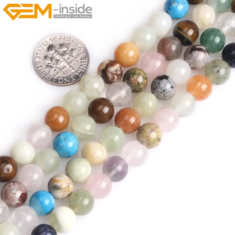 Gem-inside 8 мм смешанные камень драгоценный круглый бусины для популярной моды изготовления ювелирных изделий Strand 15 "DIY подарок