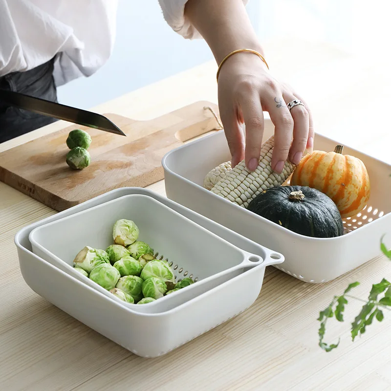

Kitchen Household Rectangular PP Plastic Washing Basket Drain Basket Filter Vegetables Fruit Storage Basket 3pcs/set BPA Free