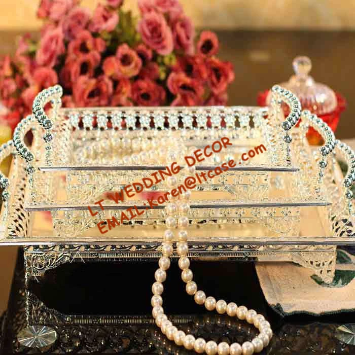 

Hotel Large Metal Plate Silver Rectangle Serving cake Tray Party and Wedding Decoration Wedding Silver cake stand Trays