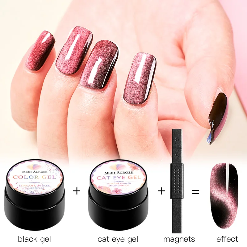 

MEET ACROSS 5D Cat Eyes UV Nail Gel Polish Chameleon Magnetic Led Gel Nail Varnish Need Magnet Stick Semi Permanent Led Gel