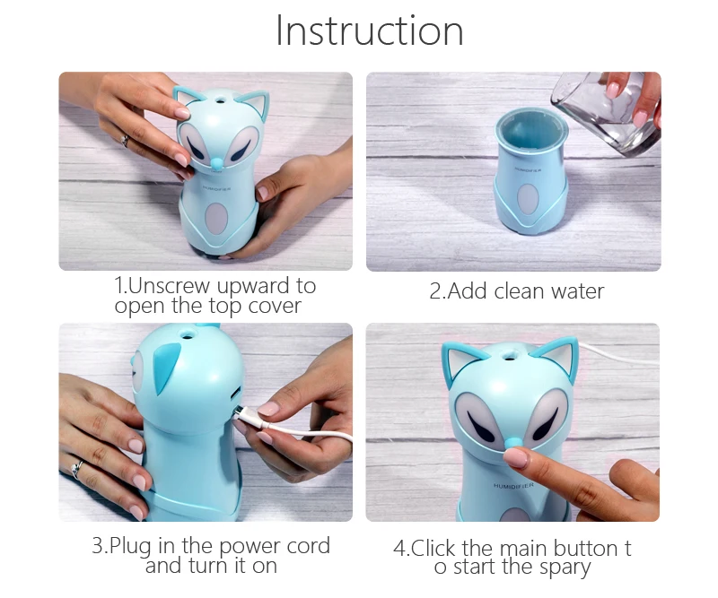 3-IN-1 Multi Fox LED fan humidifier 2018 new product usb mini baby humidifier