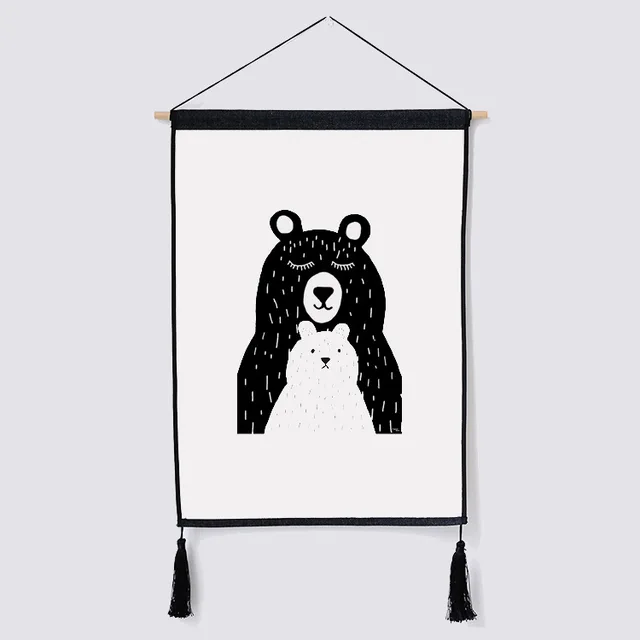 Black and White Cartoon Wood Frame Hanging Posters Picture Wall Art
