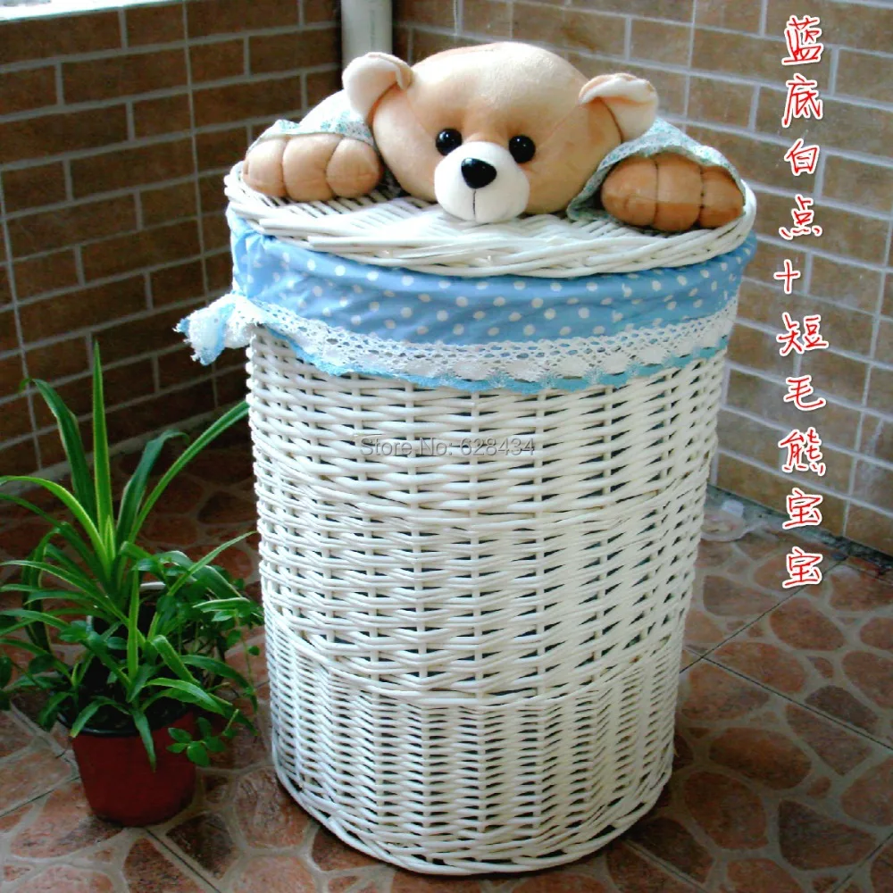 free shipping! white Teddy bear willow laundry basket, dirty clothes