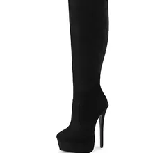 Пикантные флоковые сапоги до колена на платформе с боковой молнией на ультравысоком каблуке 16 см, большие размеры 8,5-18-лавандового цвета