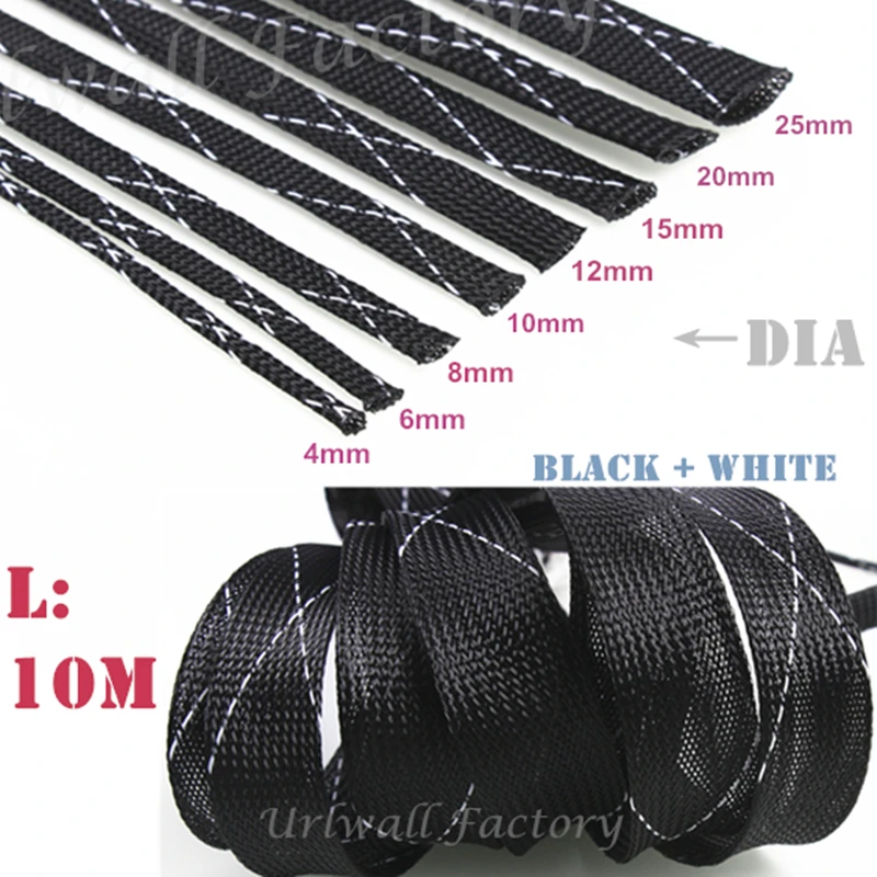

10M 8Sizes Insulation Braided Sleeving 4/6/8/10/12/15/20/25mm Tight PET Expandable Cable Sleeves Wire Gland Cables protection
