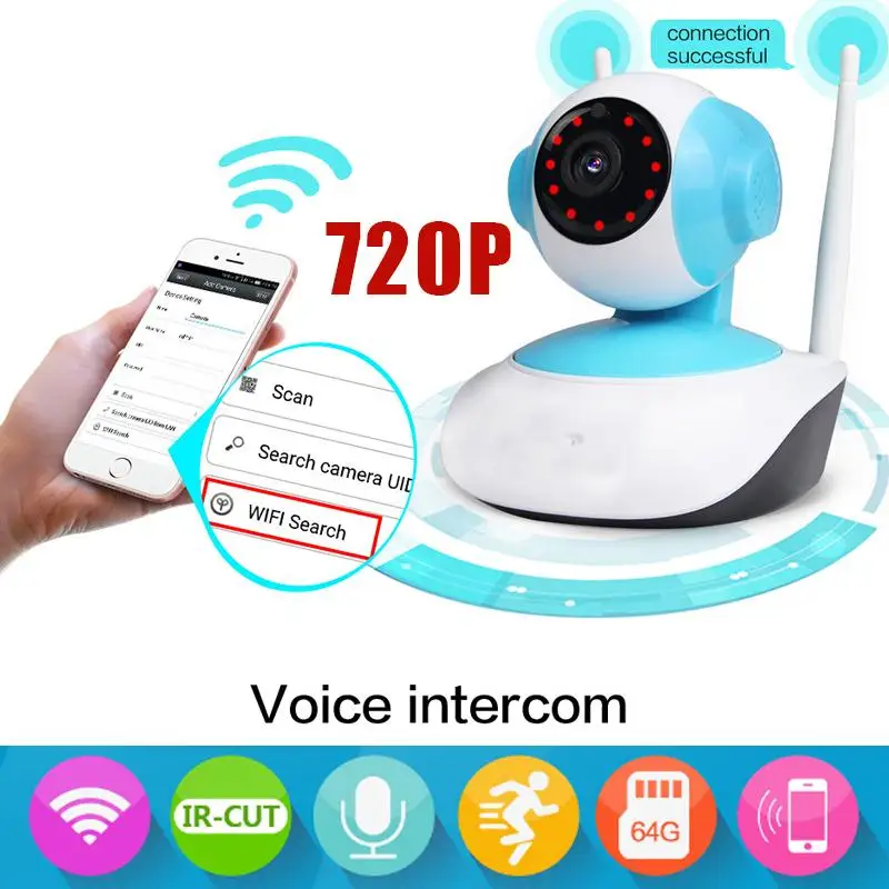 

720P Wireless IP Camera wi-fi WiFi 1.0MP Network CCTV Night Vision Home Security IP Camera Baby Monitor