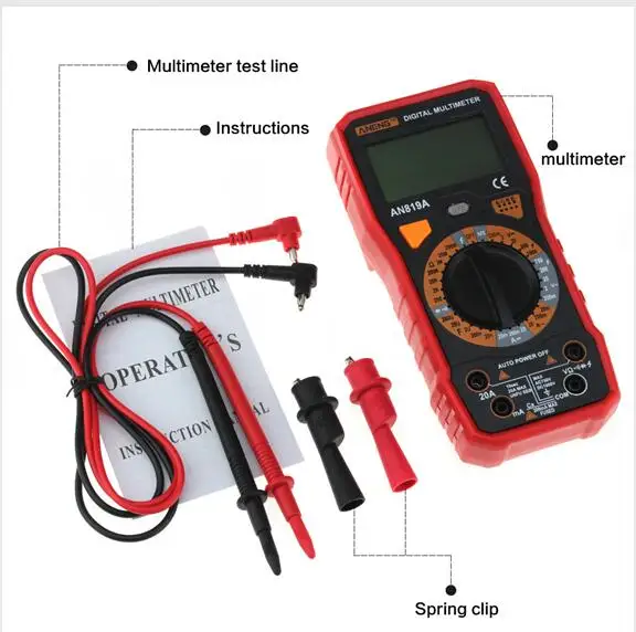 Skup ANENG AN819A cyfrowy multimetr AC DC amperomierz pojemnościowy Tester triody miernik prądu + klipsy krokodylkowe