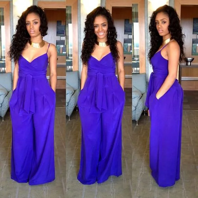 2016 Summer Playsuit Elegant Purple Jumpsuit Rompers Sexy Deep V Neck