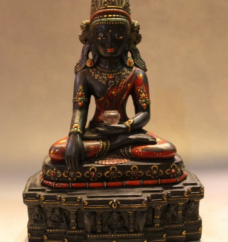

10" Tibet Buddhism Temple Stone Sakyamuni Shakyamuni Amitabha Buddha Statue