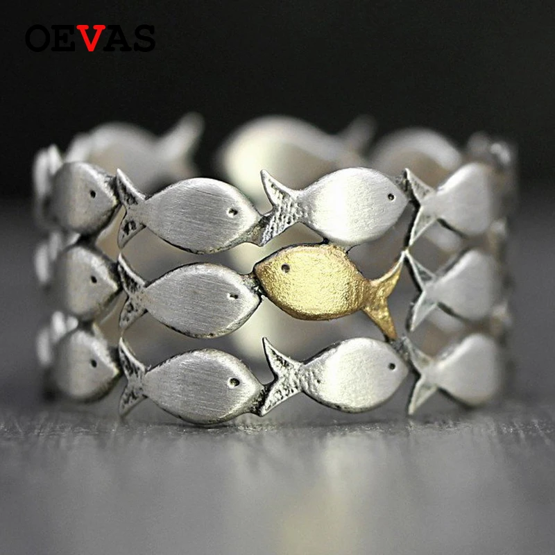 

Cute fish group Open ring Silver Gold color party jewelry fashion birthday present Cute girls Finger rings Anniversary gift Anel