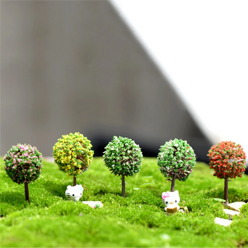 

5Pcs/Set Tree Flower Ball Tree Moss Micro Landscape Crafts Figurines Home Fairy Garden Decoration 5 Colors