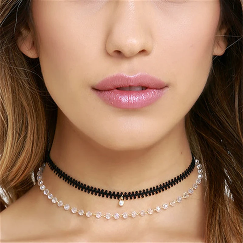 Fashion Necklaces For Women Crystal Beaded Lace Pendant Chain Necklace Torques In Vintage Choker | Украшения и аксессуары