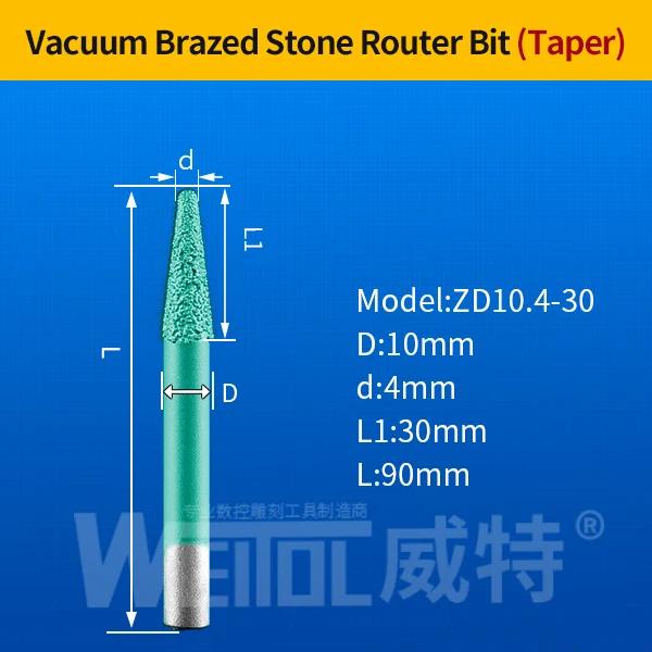 WeiTol 1 шт 6 мм Вакуумные Паяные фрезы для обработки камня ЧПУ мраморные режущие инструменты камень для станка с ЧПУ режущие биты для гранита - Длина режущей кромки: ZD10.4-30