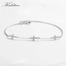 Kaletine крест Браслеты для Для женщин 925 Браслеты Стерлингового Серебра CZ Шарм Регулируемая цепочка Ювелирные изделия для влюбленных пар KLTB065