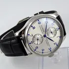 <+> Top Brands Luxury 43mm Parnis серебристо-белый циферблат Синяя метка Power Reserve Chronograph ST Ав ✔