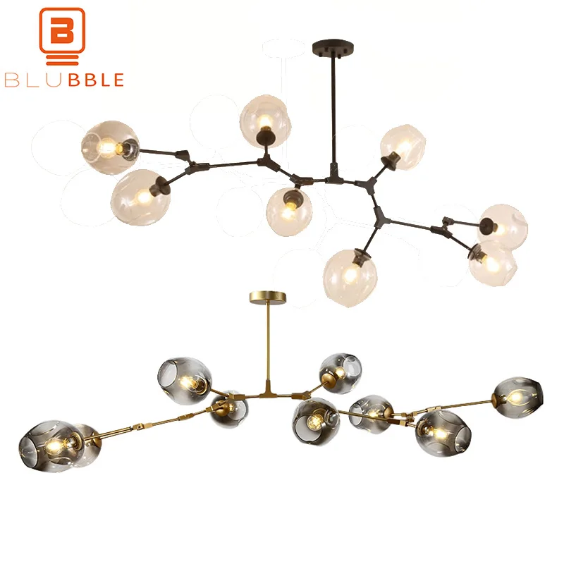 

BLUBBLE 3/5/6/7/8/9 LED Heads Ball Glass Chandelier Modern Molecular Bubble Ball Art Deco Bedroom Droplight