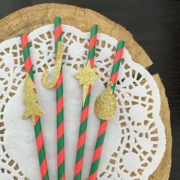 

glitter christmas red green striped Paper Straws Wedding bridal baby valentine's day birthday shower Bachelorette Bar Drinkware