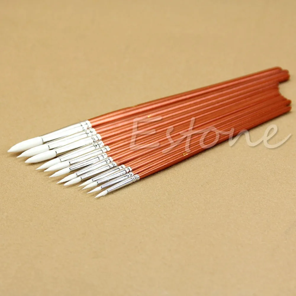 12pc Painting Brushes Fine Red Pearl Wooden Artists Oil Paint Acrylic Watercolor Painting Brushes