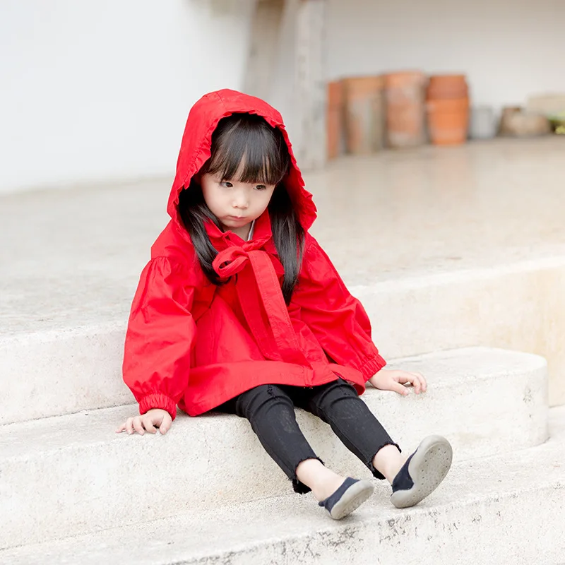 

DFXD Kids Girls Jackets 2018 Spring New Fashion Red Long Sleeve Zipper Outwear Toddler Girls Loose Cotton Bowknot Coats 2-8Years
