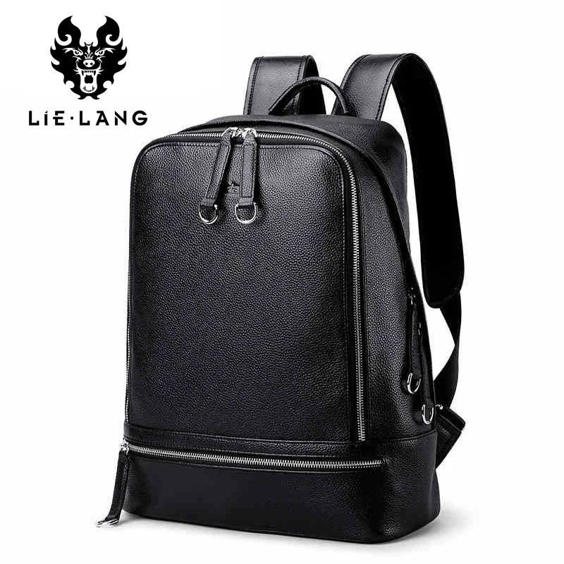 Mens Leather Backpack Briefcase 14-inch Computer Bag Backpack School Bag,Black-OneSize