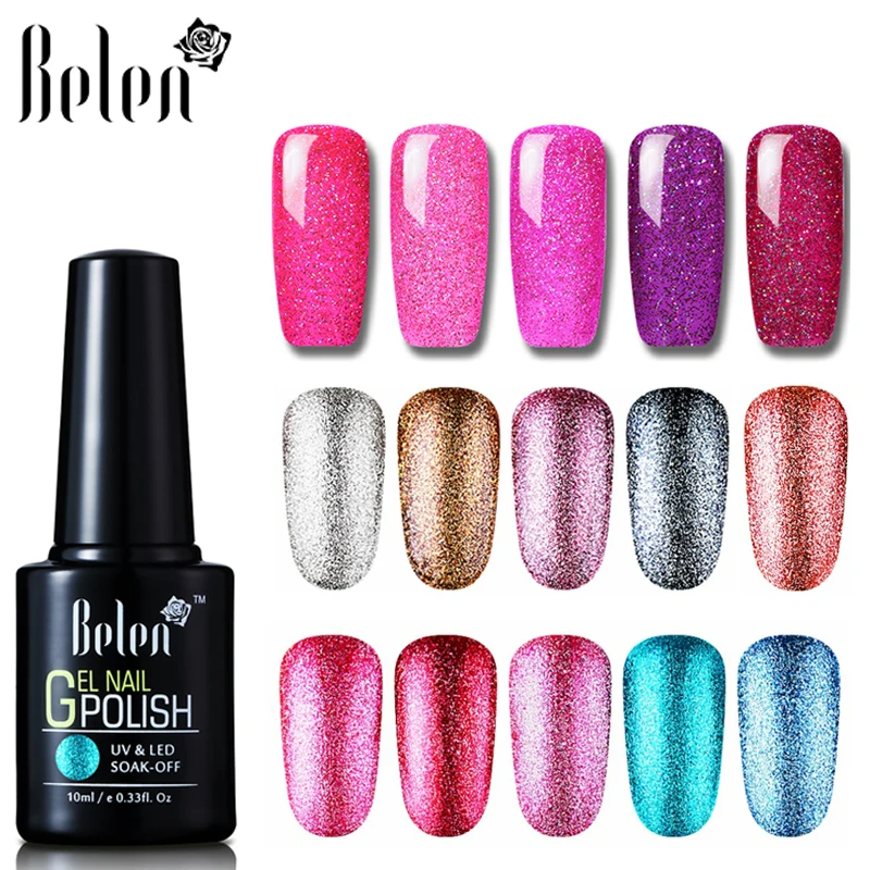 

Belen 10ML Neon Platinum Bling UV Nail Gel Polish Nail Art Lacquer UV LED Soak-Off Glitter Manicure Lucky Varnish Sequins Hybrid