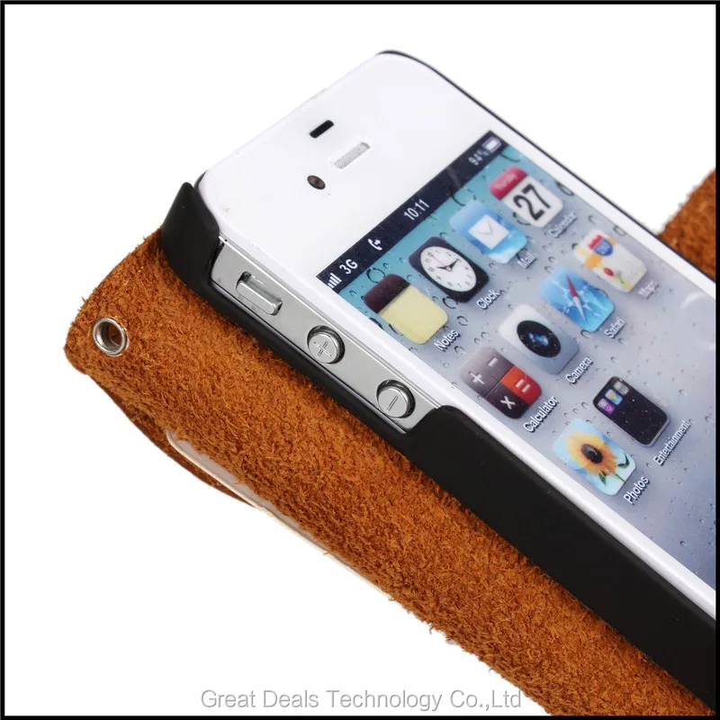 Чехол для iPhone 4 и 4S из натуральной кожи с подставкой и кнопкой+ защита для экрана