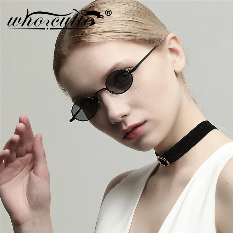 

WHO CUTIE 2018 Retro Tiny Slim Sunglasses Women Men Brand Designer 90S Skinny Small Oval Sun Glasses Black Red Yellow Shades 629