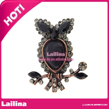 

100pcs/lot Black Vintage Owl Brooch Pin Rhinestone Fashion Jewelry
