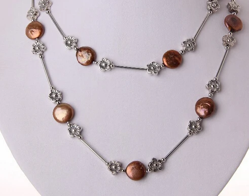

ddh002713 long 36" 12mm round coin coffee freshwater cultured pearl necklace 28% Discount (A0511)