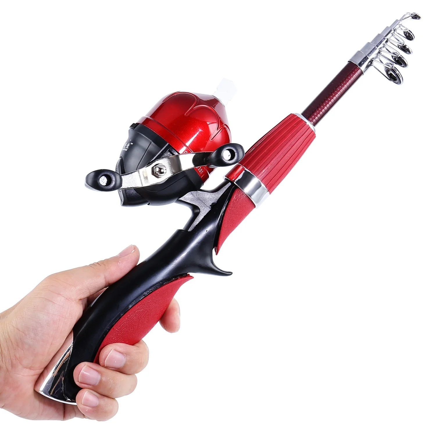 Sougayilang المحمولة الصيد قضيب مع Spincast بكرة كيت تلسكوبي قصبة صيد خشبية كومبو الصيد معالجة مجموعة