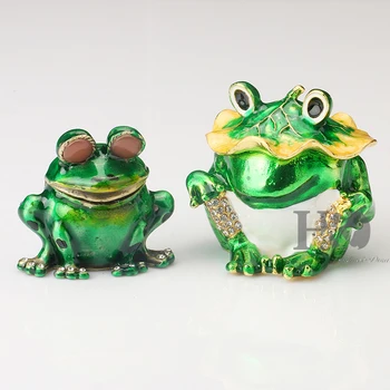 

H&D 2pcs Trinket Boxes Ornament Crystals,Hand-Painted Patterns Hinged Jewelry Trinket Box Collectible (Frog)